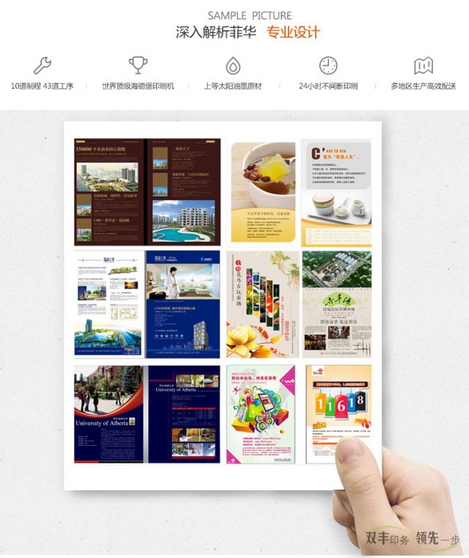 10道制程43道工序，世界頂級海德堡印刷機，上等太陽油墨原材，24小時不間斷印刷，多地區(qū)生產(chǎn)高效配送